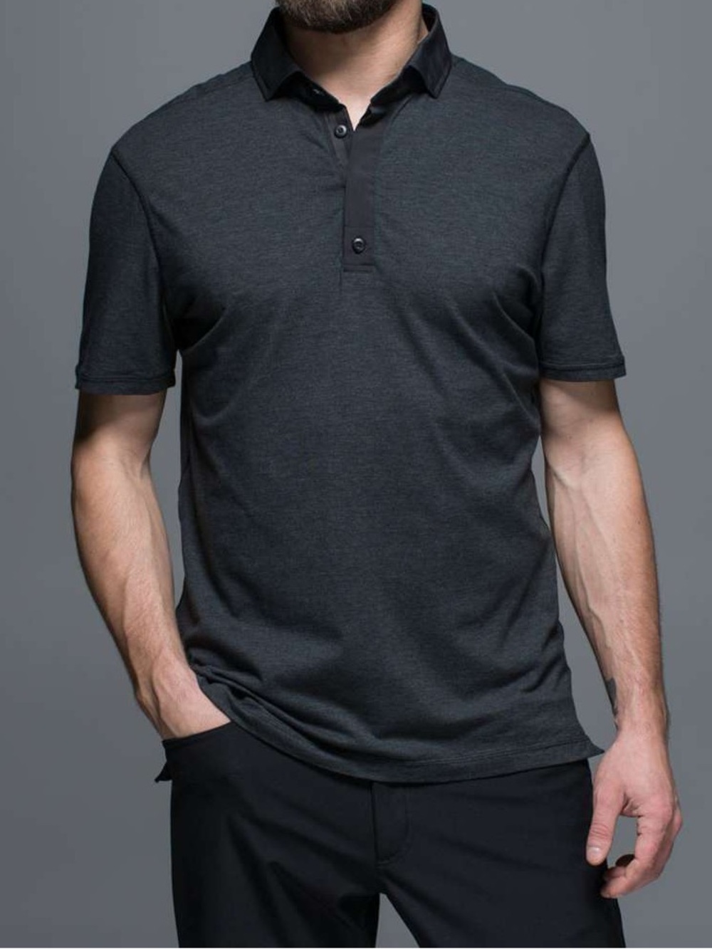 lululemon Post Practice Polo  Men's Heathered Black Grey Size XL